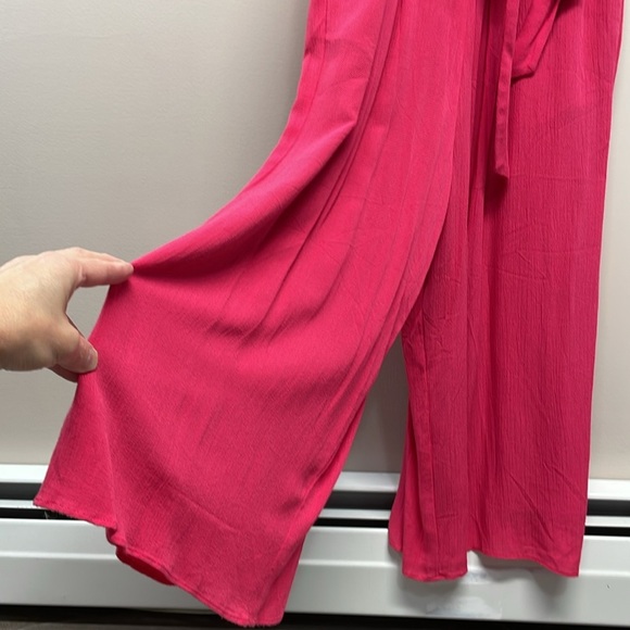 NWT Kensie Flutter Cap Sleeve Wide Leg Crop Jumpsuit Tie Waist Azalea Pink 4 - Picture 4 of 16